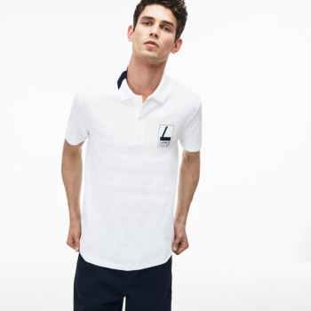 Lacoste Slim Fit Lettering Stretch Mini Piqué Polo - Polo Pánské Bílé / Tmavě Blankyt Blankyt | CZ-4